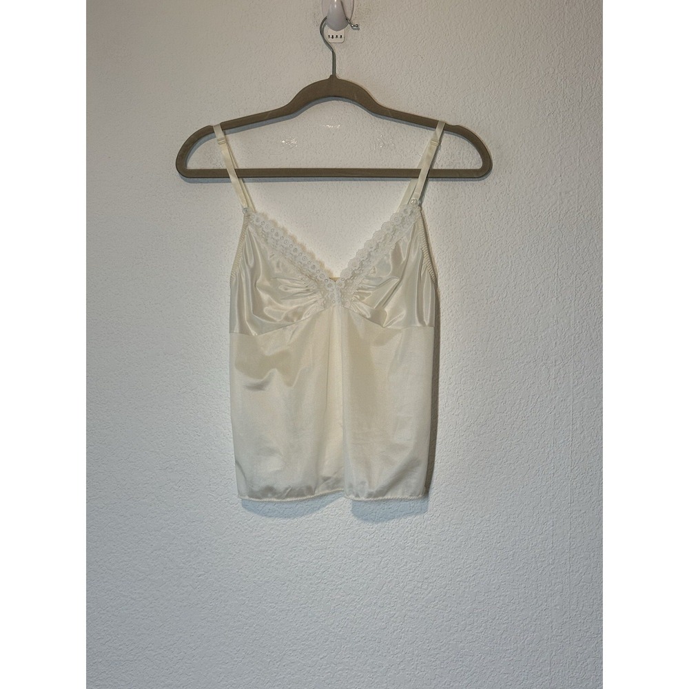 Vintage Womens Size 36 Ivory Cami Top Lace Trim Union Label USA Coquette